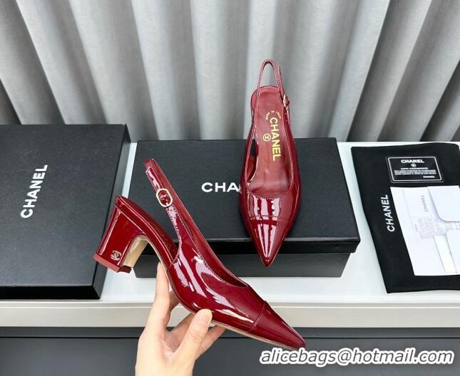 Sumptuous Chanel Patent Calfskin Slingbacks Pumps 6cm Burgundy 0423098