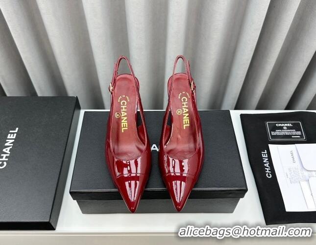 Sumptuous Chanel Patent Calfskin Slingbacks Pumps 6cm Burgundy 0423098