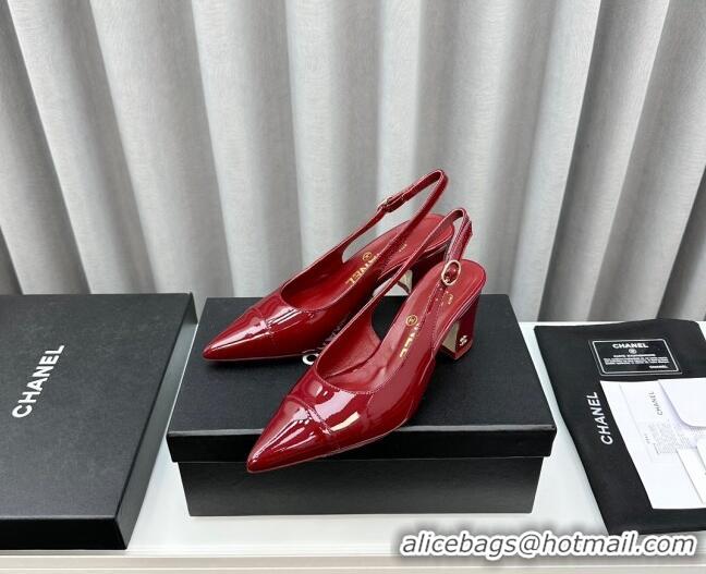 Sumptuous Chanel Patent Calfskin Slingbacks Pumps 6cm Burgundy 0423098