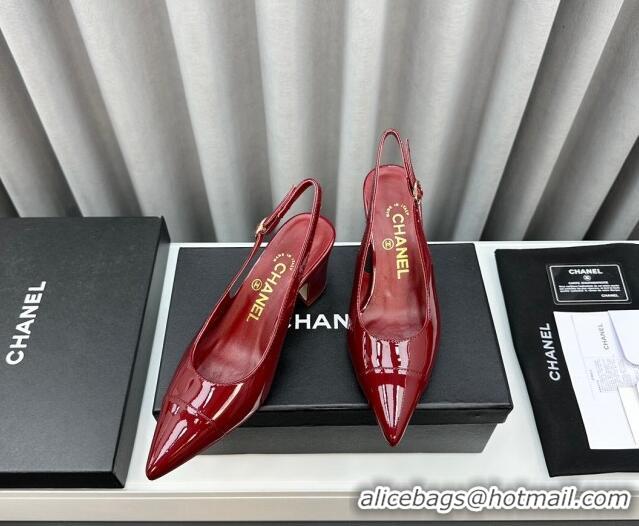 Sumptuous Chanel Patent Calfskin Slingbacks Pumps 6cm Burgundy 0423098