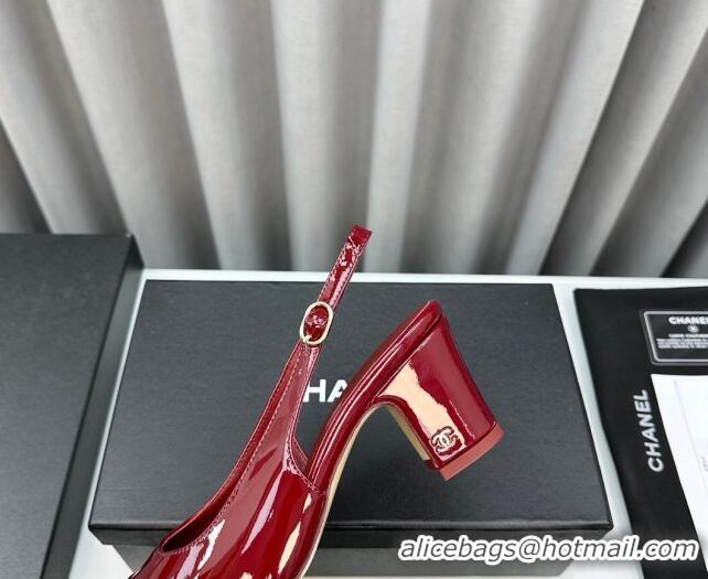 Sumptuous Chanel Patent Calfskin Slingbacks Pumps 6cm Burgundy 0423098