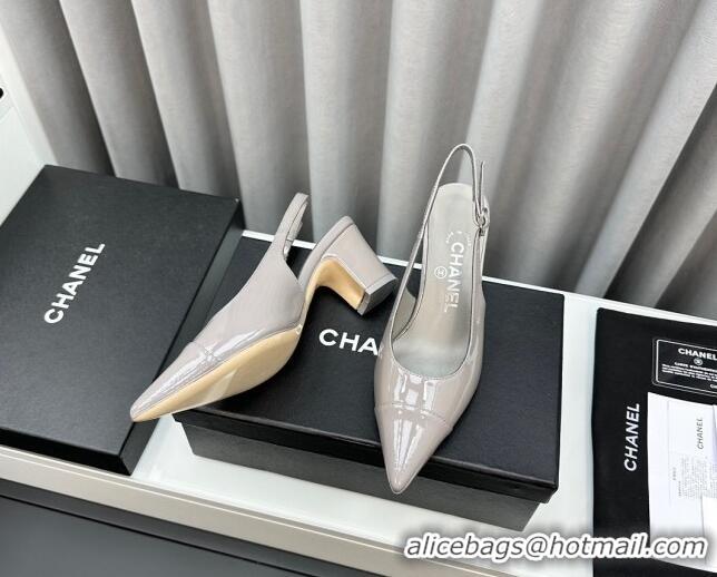 Purchase Chanel Patent Calfskin Slingbacks Pumps 6cm Grey 0423100