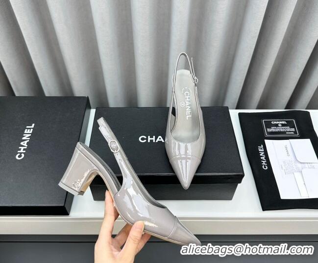 Purchase Chanel Patent Calfskin Slingbacks Pumps 6cm Grey 0423100