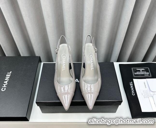 Purchase Chanel Patent Calfskin Slingbacks Pumps 6cm Grey 0423100