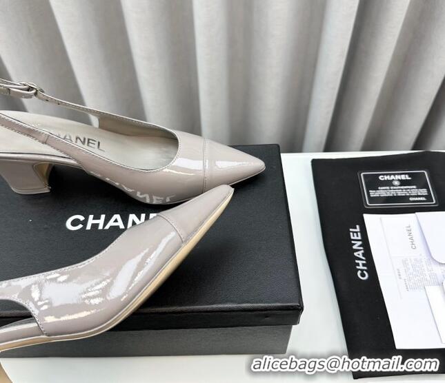 Purchase Chanel Patent Calfskin Slingbacks Pumps 6cm Grey 0423100