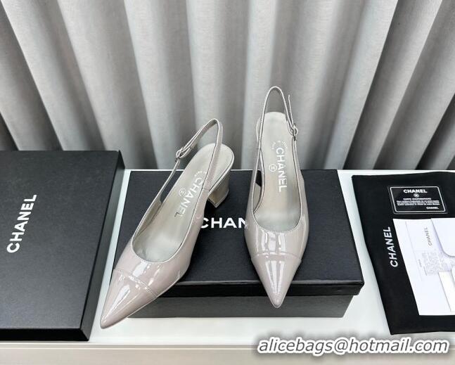 Purchase Chanel Patent Calfskin Slingbacks Pumps 6cm Grey 0423100