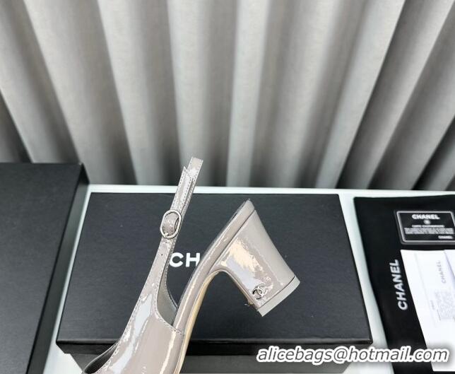 Purchase Chanel Patent Calfskin Slingbacks Pumps 6cm Grey 0423100