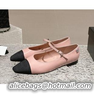 Chanel Lambskin & Grosgrain Mary Janes Flat Ballet Pink 423103