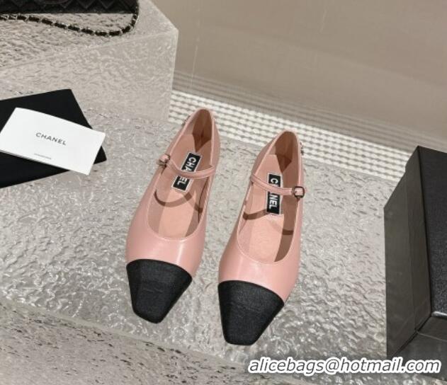 Chanel Lambskin & Grosgrain Mary Janes Flat Ballet Pink 423103