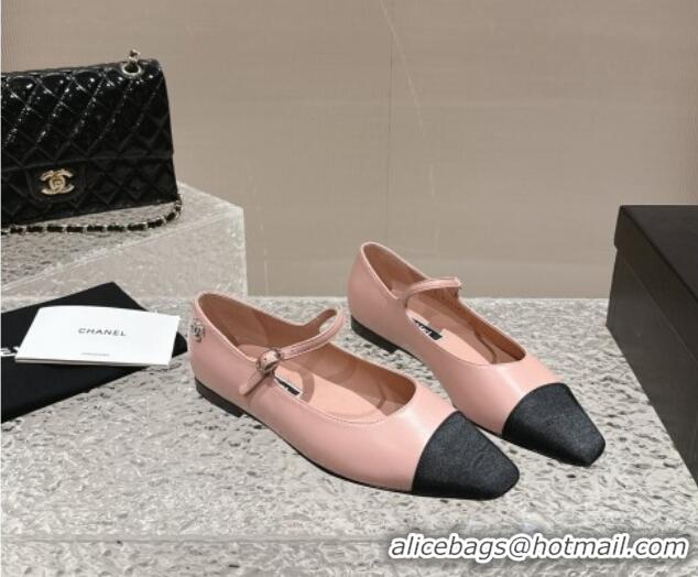 Chanel Lambskin & Grosgrain Mary Janes Flat Ballet Pink 423103