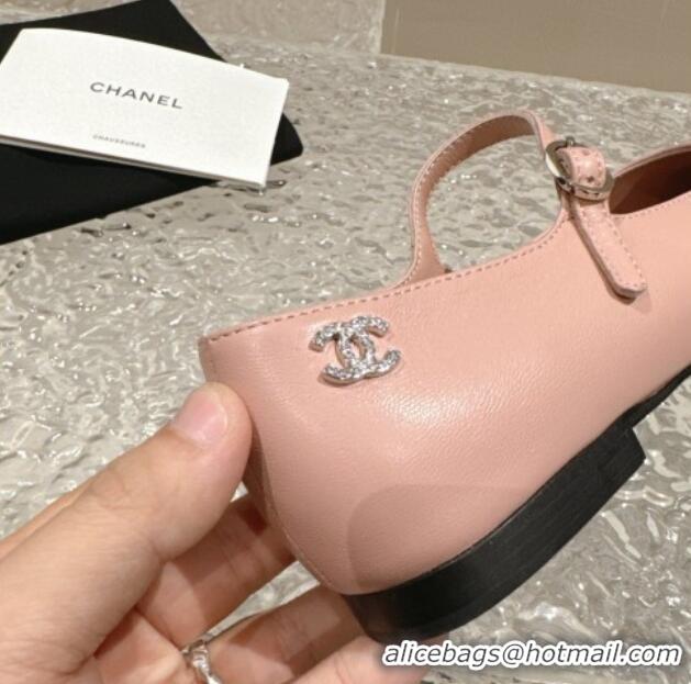 Chanel Lambskin & Grosgrain Mary Janes Flat Ballet Pink 423103