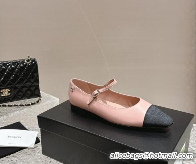 Chanel Lambskin & Grosgrain Mary Janes Flat Ballet Pink 423103