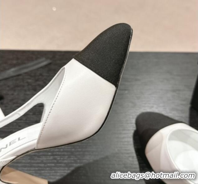 Good Quality Chanel Lambskin & Grosgrain Slingbacks Pumps 9cm G45509 White 423105