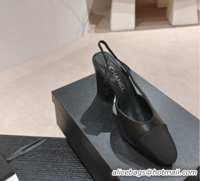 Famous Chanel Lambskin & Grosgrain Slingbacks Pumps 9cm G45509 Black 423106