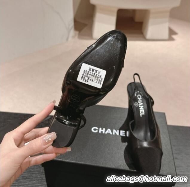 Famous Chanel Lambskin & Grosgrain Slingbacks Pumps 9cm G45509 Black 423106