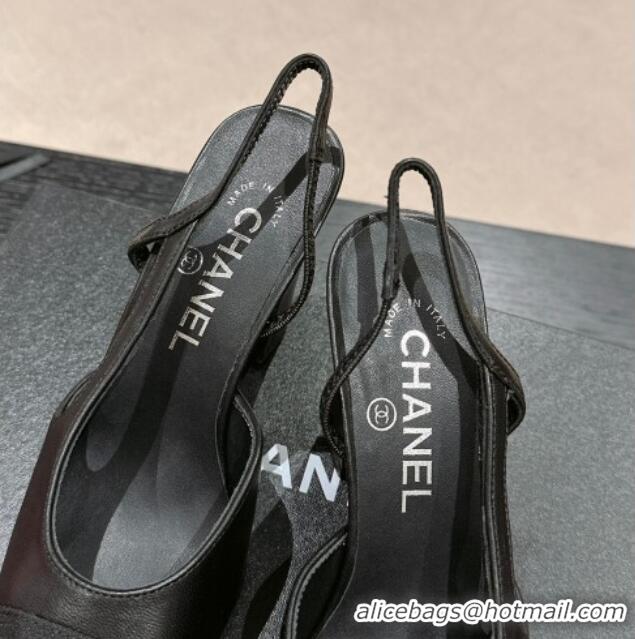 Famous Chanel Lambskin & Grosgrain Slingbacks Pumps 9cm G45509 Black 423106