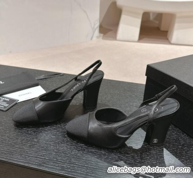 Famous Chanel Lambskin & Grosgrain Slingbacks Pumps 9cm G45509 Black 423106