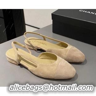 Best Price Chanel Suede Slingbacks Ballet Flat Beige 423109