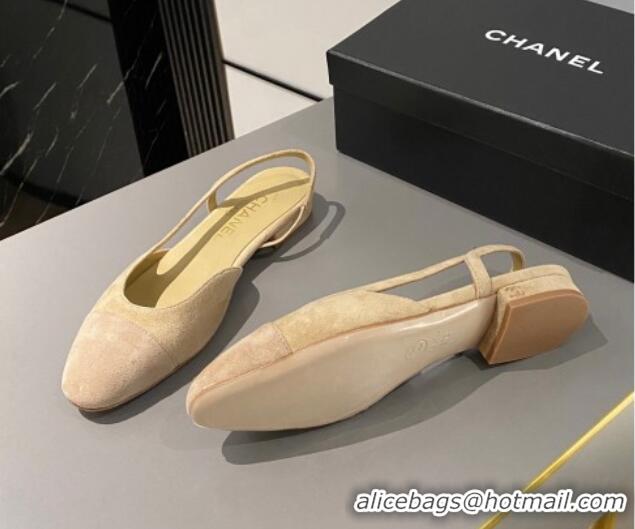 Best Price Chanel Suede Slingbacks Ballet Flat Beige 423109