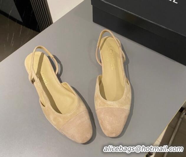 Best Price Chanel Suede Slingbacks Ballet Flat Beige 423109