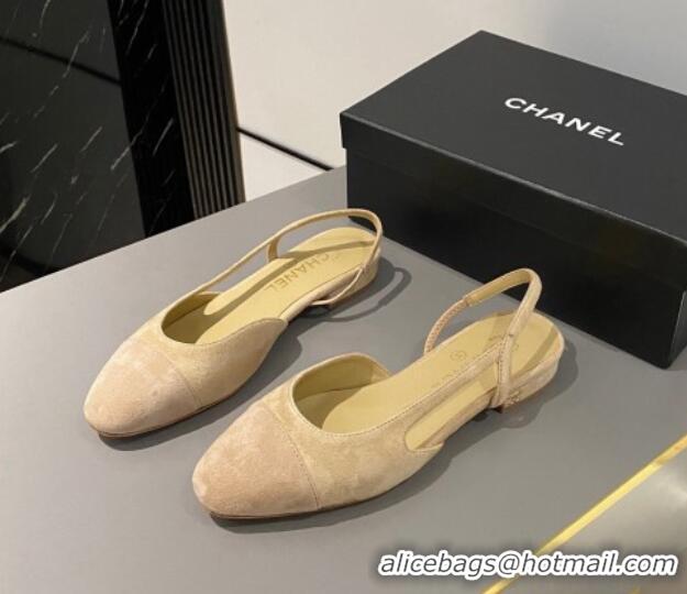 Best Price Chanel Suede Slingbacks Ballet Flat Beige 423109