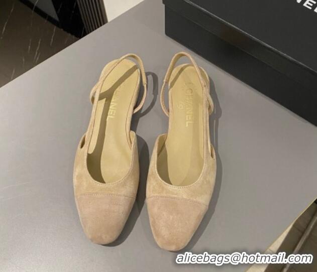 Best Price Chanel Suede Slingbacks Ballet Flat Beige 423109