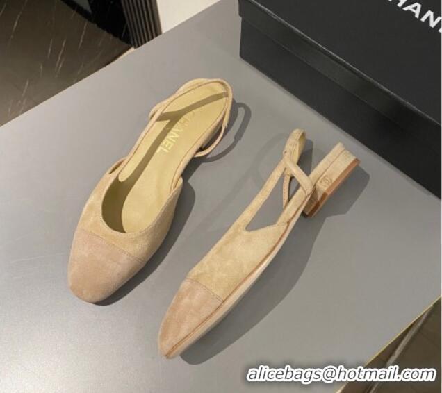 Best Price Chanel Suede Slingbacks Ballet Flat Beige 423109