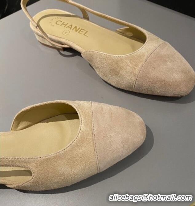 Best Price Chanel Suede Slingbacks Ballet Flat Beige 423109