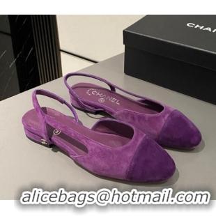 Good Looking Chanel Suede Slingbacks Ballet Flat Purple 423110