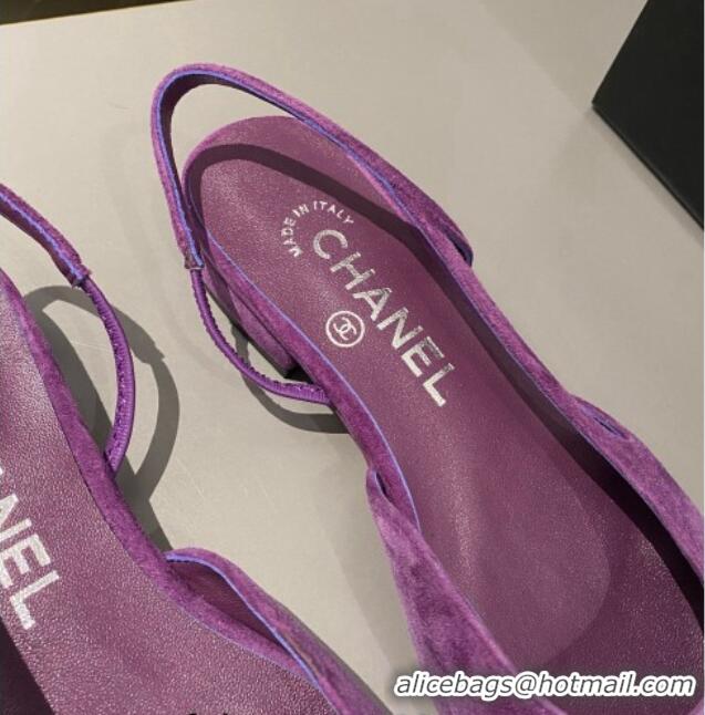 Good Looking Chanel Suede Slingbacks Ballet Flat Purple 423110