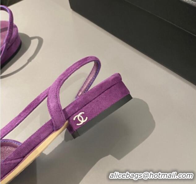 Good Looking Chanel Suede Slingbacks Ballet Flat Purple 423110