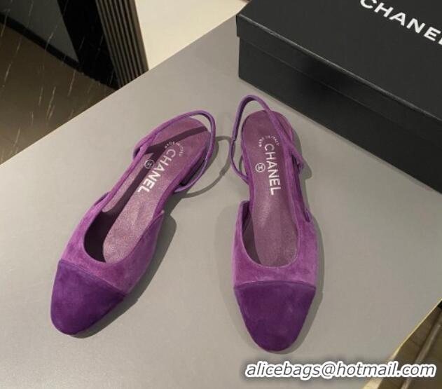 Good Looking Chanel Suede Slingbacks Ballet Flat Purple 423110