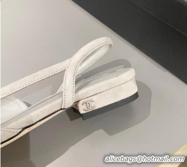 Best Grade Chanel Suede Slingbacks Ballet Flat Light Grey 423111