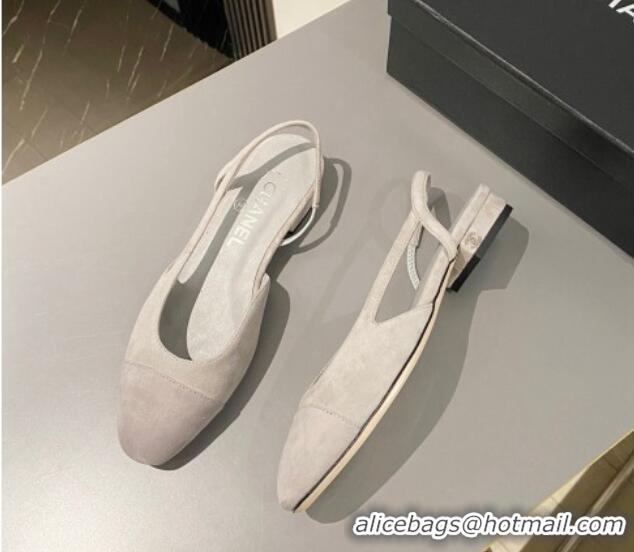 Best Grade Chanel Suede Slingbacks Ballet Flat Light Grey 423111