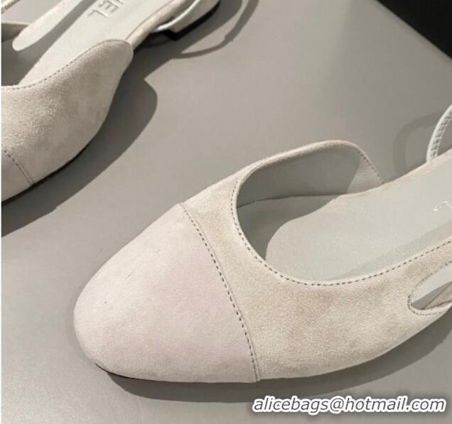 Best Grade Chanel Suede Slingbacks Ballet Flat Light Grey 423111