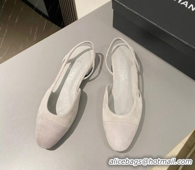 Best Grade Chanel Suede Slingbacks Ballet Flat Light Grey 423111