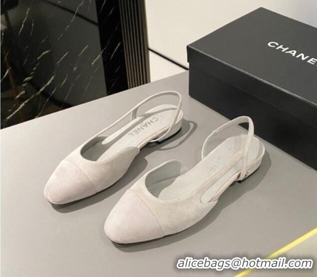 Best Grade Chanel Suede Slingbacks Ballet Flat Light Grey 423111