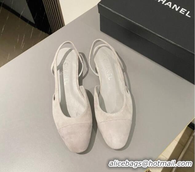 Best Grade Chanel Suede Slingbacks Ballet Flat Light Grey 423111