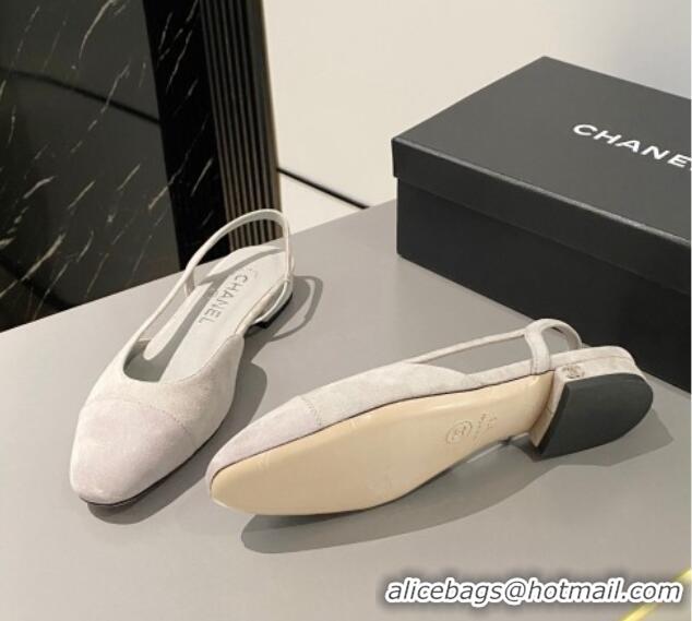 Best Grade Chanel Suede Slingbacks Ballet Flat Light Grey 423111