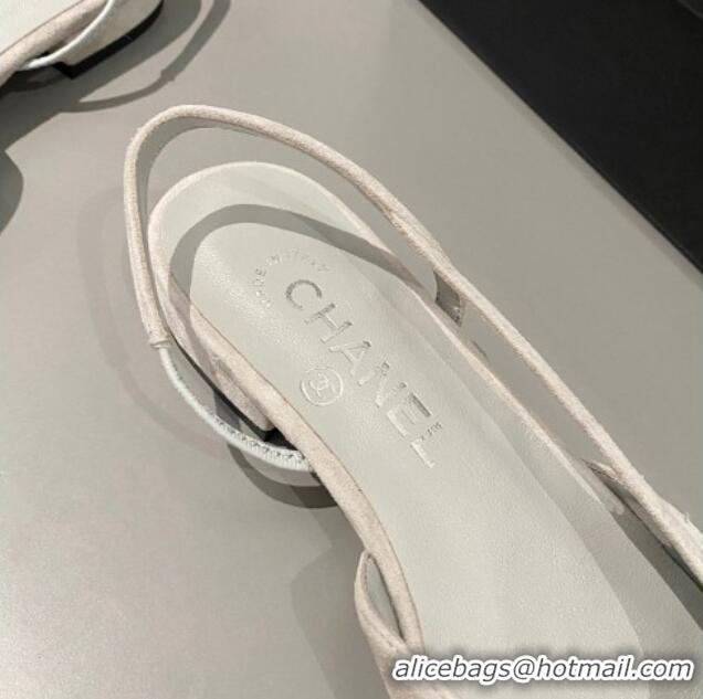 Best Grade Chanel Suede Slingbacks Ballet Flat Light Grey 423111