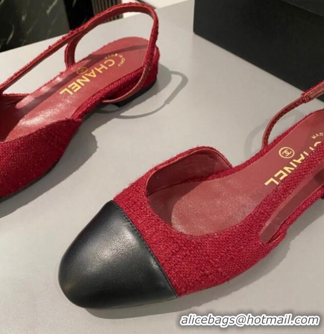 Shop Duplicate Chanel Tweed Slingbacks Ballet Flat Red 423113