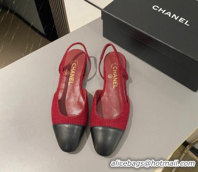 Shop Duplicate Chanel Tweed Slingbacks Ballet Flat Red 423113