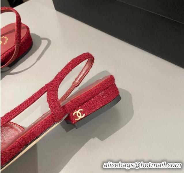 Shop Duplicate Chanel Tweed Slingbacks Ballet Flat Red 423113