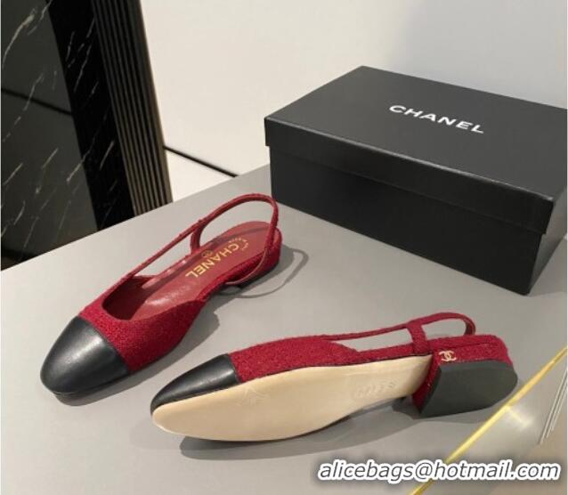 Shop Duplicate Chanel Tweed Slingbacks Ballet Flat Red 423113