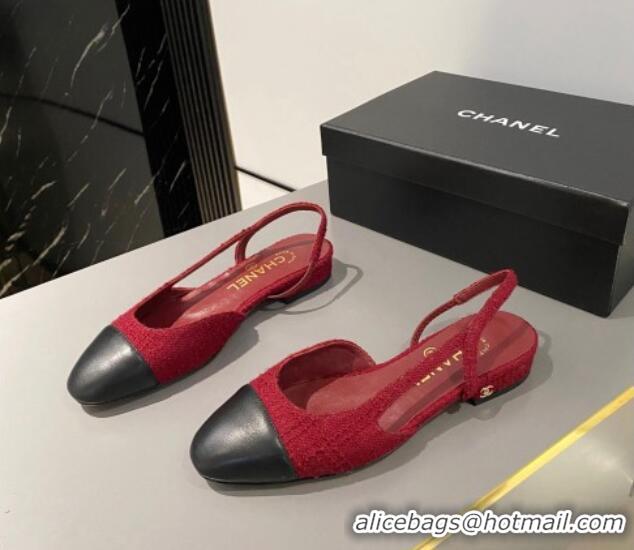 Shop Duplicate Chanel Tweed Slingbacks Ballet Flat Red 423113