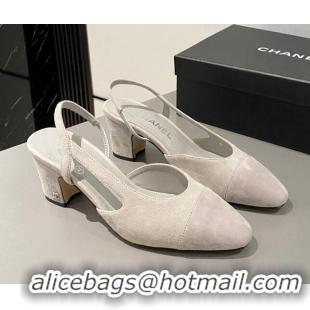 Charming Chanel Suede Slingbacks Pumps 6.5cm G31318 Light Grey 423114