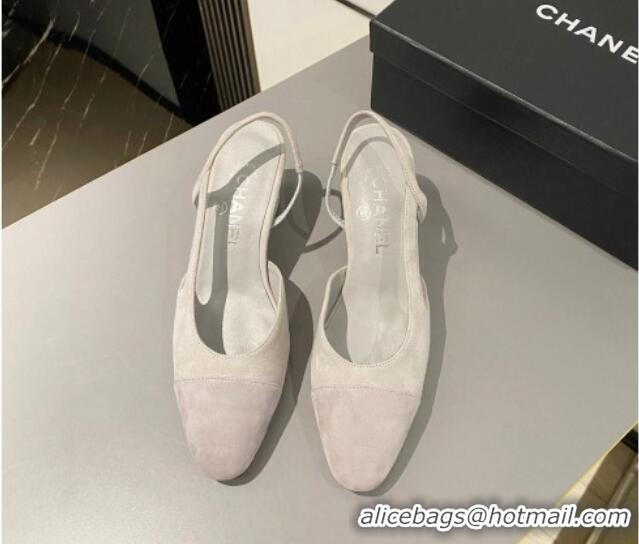 Charming Chanel Suede Slingbacks Pumps 6.5cm G31318 Light Grey 423114