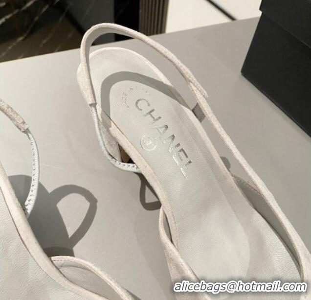 Charming Chanel Suede Slingbacks Pumps 6.5cm G31318 Light Grey 423114