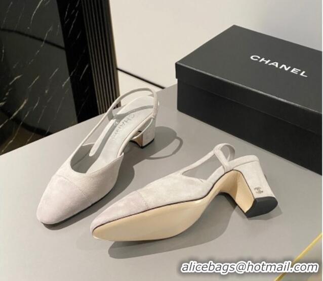 Charming Chanel Suede Slingbacks Pumps 6.5cm G31318 Light Grey 423114