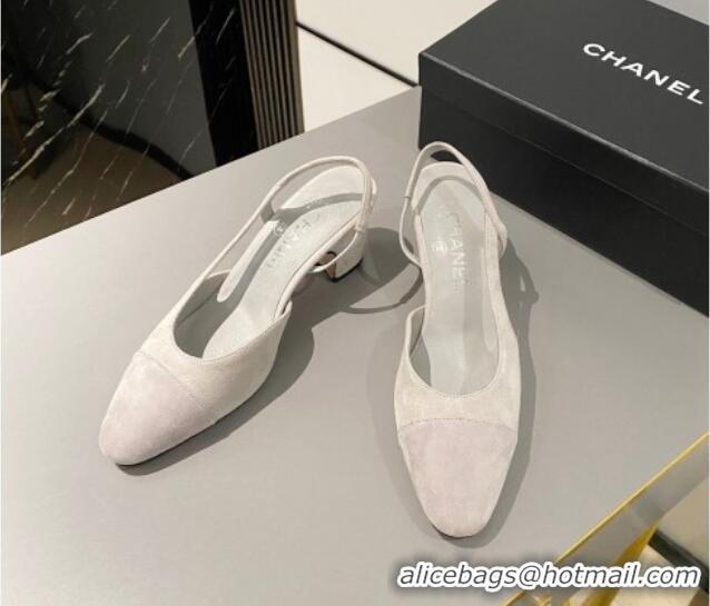 Charming Chanel Suede Slingbacks Pumps 6.5cm G31318 Light Grey 423114